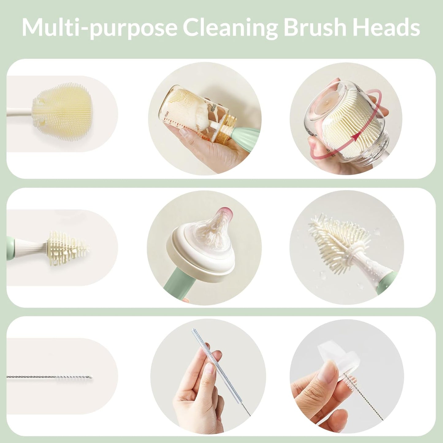 Baby Bottle Brush Kit with Push-Press Bubble and Drying Rack for Bottle Cleaning, Bendable Bottle Cleaner Brush for Baby Bottles, Breast Pumps, Nipples, Straws and More. Perfect for Home&Travel (Pink)
