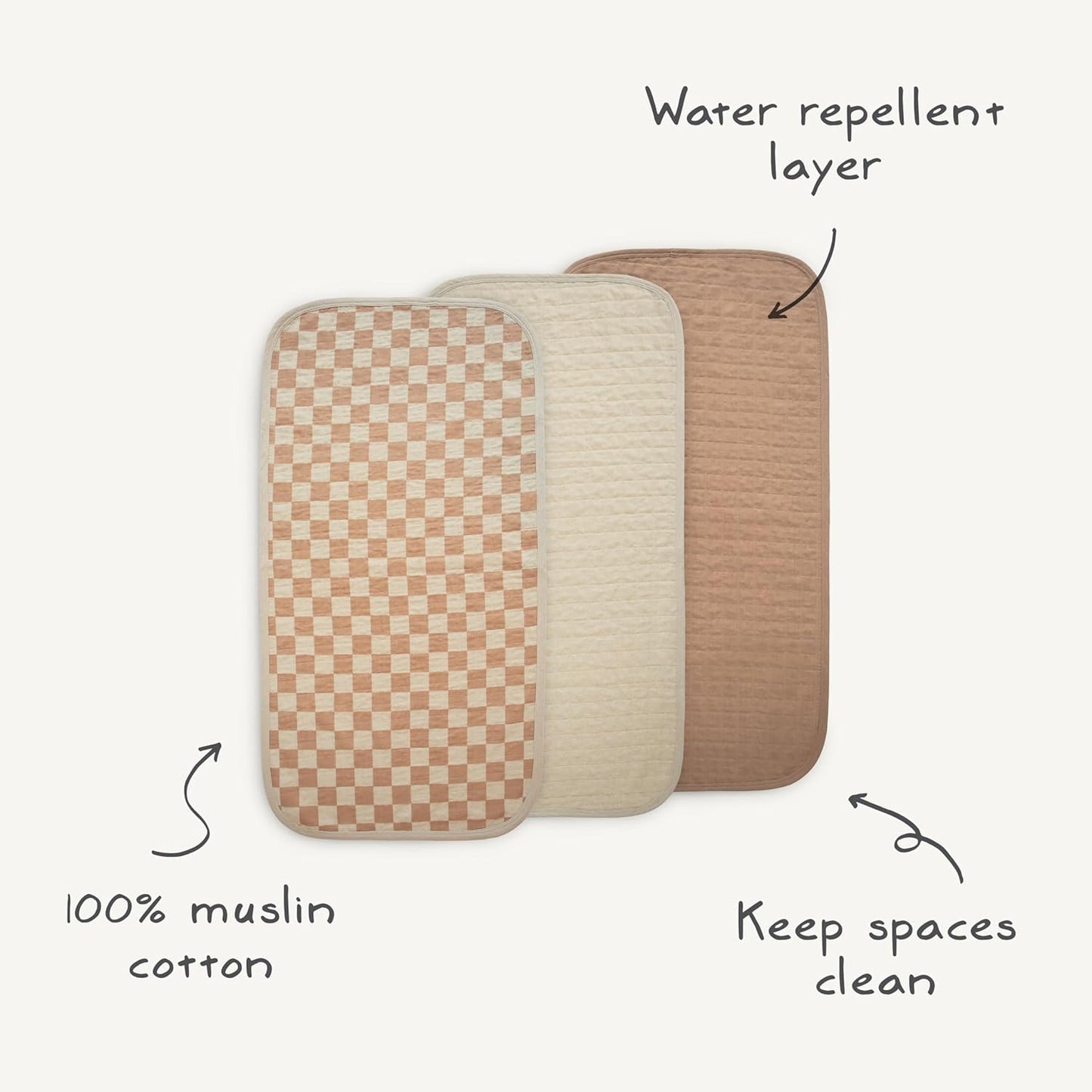 mushie Water Repellent Changing Pad Liners | Made with Organic Cotton | Set of 3 (Pastel Blooms Combo)