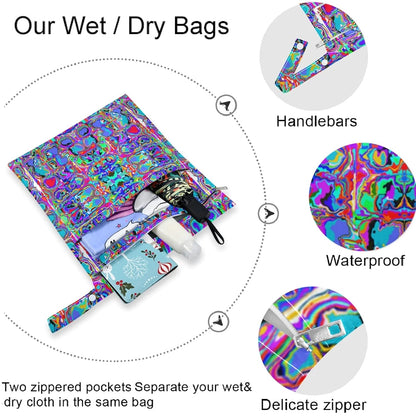 visesunny Bright Human Skull 2Pcs Wet Bag with Zippered Pockets Washable Reusable Roomy Diaper Bag for Travel,Beach,Daycare,Stroller,Diapers,Dirty Gym Clothes,Wet Swimsuits,Toiletries