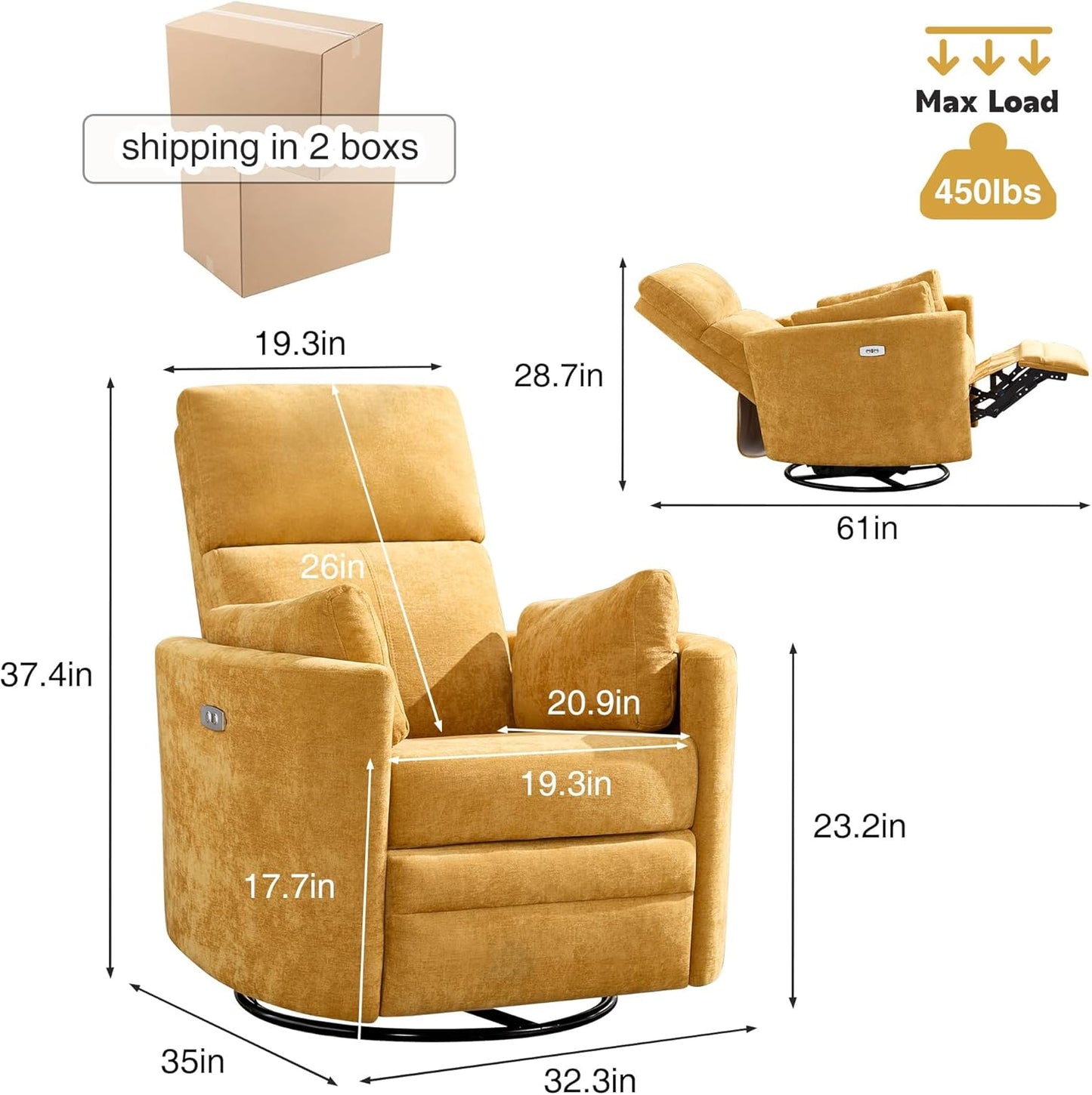 Power Recliner,Nursery Swivel Glider Rocking Chair with USB Port,Upholstered Adult Electric Recliner Rocking Chair with 2 Pillows for Living Room Bedroom (Beige Corduroy, Power-Driven)