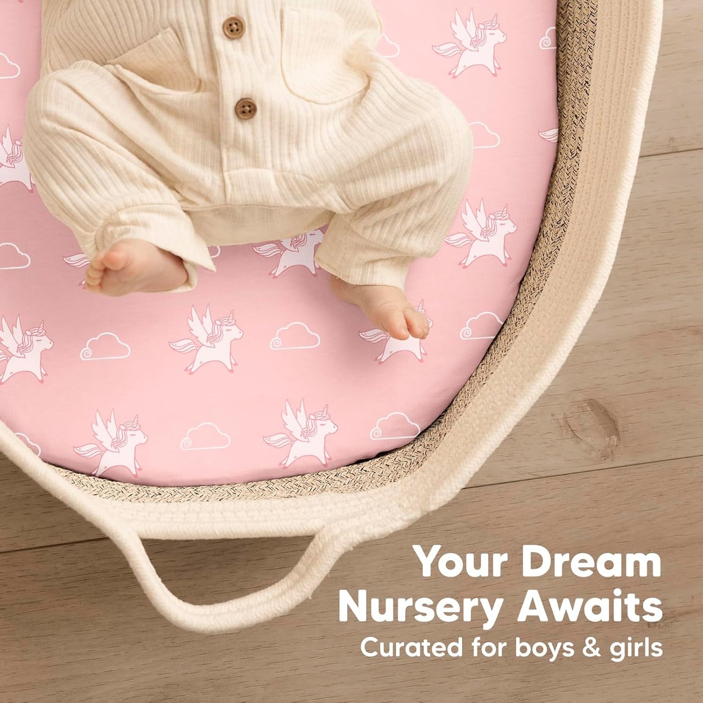 2-Pack Baby Bassinet Sheets Girl, Boy - 33x17 Viscose Derived from Bamboo Bedside Mattress Fitted Bassinet Sheets, Compatible with Halo Bassinest Swivel Sleeper, Baby Delight, Graco (Pecan)