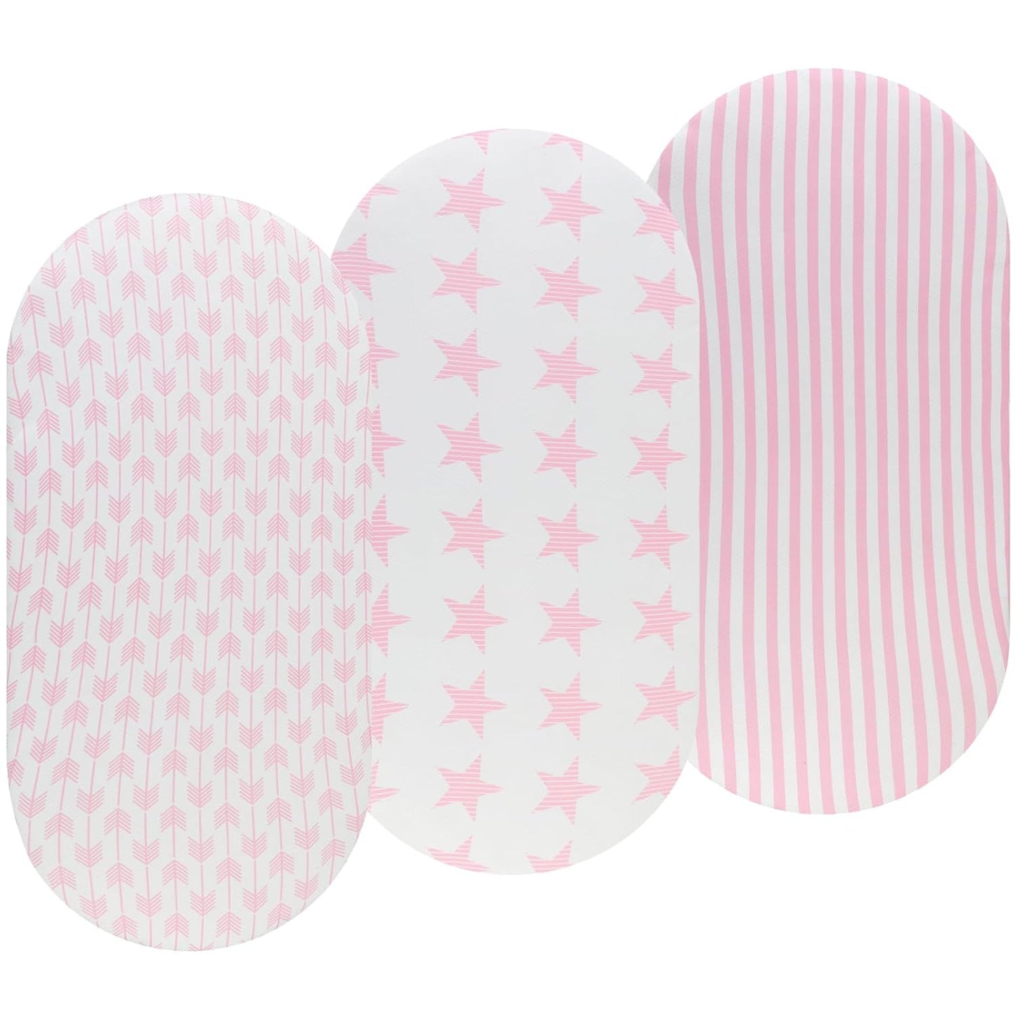 Onacosht Stretchy Bassinet Sheets 33" x 19" Compatible with Mika Micky, KoolaBaby (3 in 1), BabyBond, HARPPA and RICUTON Bedside Bassinet, 3 Pack for Baby Boy and Girl, Pink Floral