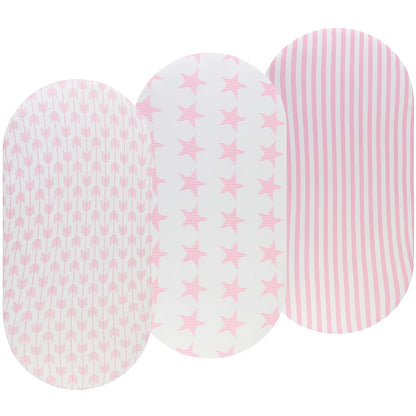 Onacosht Stretchy Bassinet Sheets 33" x 19" Compatible with Mika Micky, KoolaBaby (3 in 1), BabyBond, HARPPA and RICUTON Bedside Bassinet, 3 Pack for Baby Boy and Girl, Pink Floral