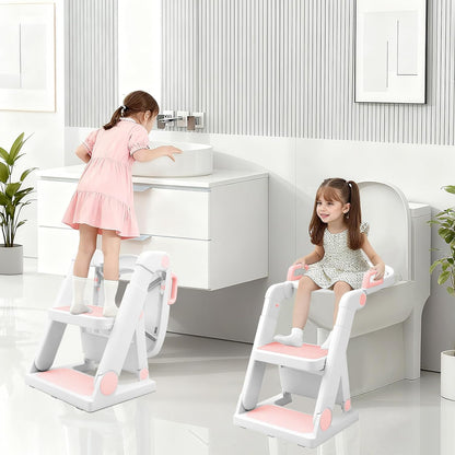 [No Assembly Required] BABY JOYCE Potty Training Seat with Step Stool Ladder, Extra Sturdy Integrated Toddler Toilet Seat for Boys Girls, Anti-Slip Step & Splash Guard, Foldable Potty Ladder (Grey)