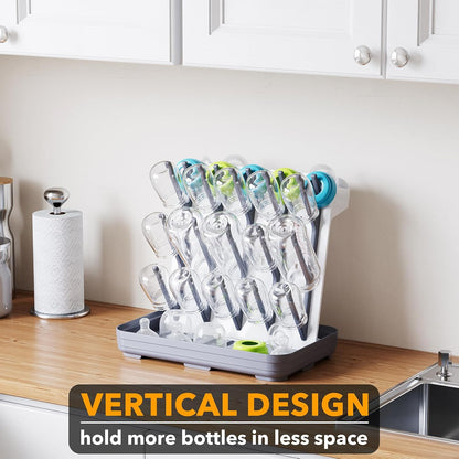 SpaceAid Baby Bottle Drying Rack with 20 Hooks, Space Saving Kitchen Bottles Rack Dryer, Vertical Baby Bottle Holder Organizer for Countertop Storage Accessories (White and Gray)