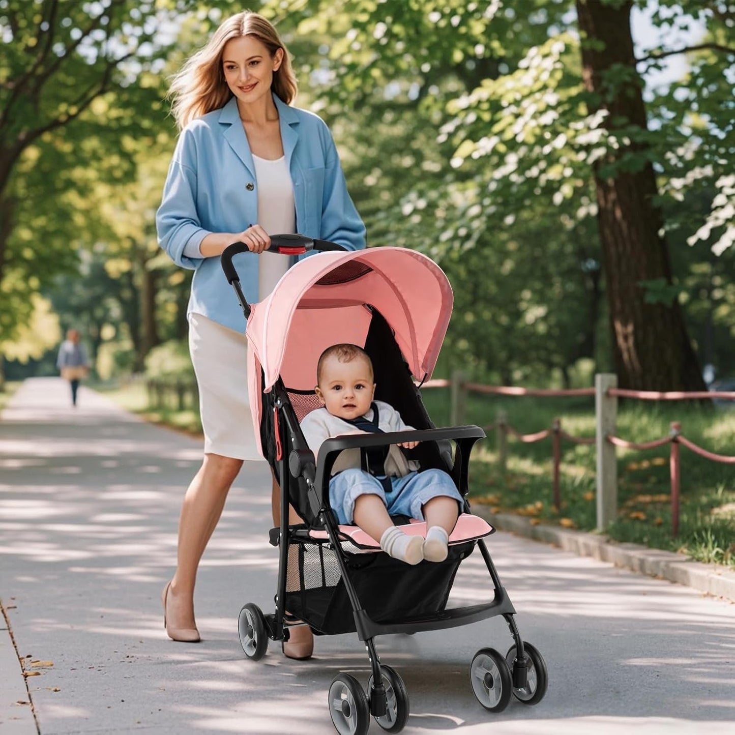 Baby Joy Lightweight Stroller, Compact Toddler Travel Stroller for Airplane, Infant Stroller w/Adjustable Backrest/Footrest/Canopy, 5-Point Harness, Storage Basket, Easy One-Hand Fold (Gray)