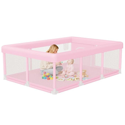 Hiaksedt Large Baby Playpen 74"x50", Baby Girl Play Pen for Babies and Toddlers Pink, Safe Structure and Soft, Skin-Friendly Fabric with Zipper Gates