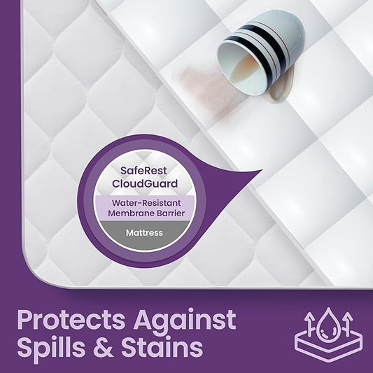 SafeRest CloudGuard - Cal King Size Hybrid Mattress Protector & Pad (Extra Padded) - Waterproof Quilted Pillow Top Mattress Cover - Thick, Plush & Fitted Mattress Topper for Bed