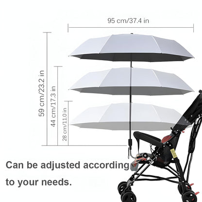 Universal Baby Stroller Sun Protection Parasol, with Umbrella Clip Fixing Device, UPF 90+ UV Protect Pushchair Sun Parasol (Silver)