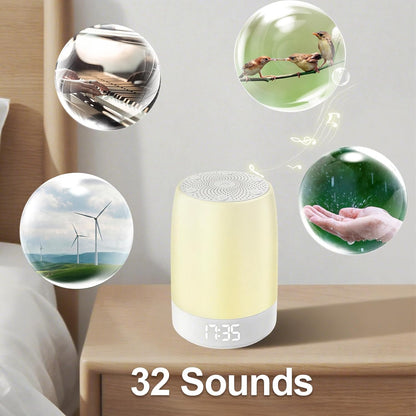 White Noise Machine Alarm Clock for Baby Adults Kids with 32 Soothing Sounds 8 Colors Rainbow Breathing Light，Toddler Sleep Trainer with Timer, App Remote Control，Bluetooth Playback for Bedroom