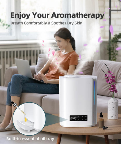 BREEZOME 6L Humidifiers for Bedroom Large Room & Essential Oil Diffuser, Ultrasonic Top Fill Cool Mist Humidifiers for Baby, Plants, Nursery Last up to 60 Hours, Smart Humidistat Control, Quiet, White