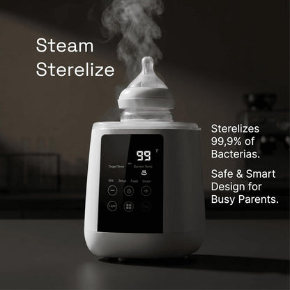Baby Bottle Warmer, 3-in-1 Milk Warmer, Defrosts Frozen Breastmilk, LED Display, Night Light, Steam Sterilizer, Adjustable Temp, Perfect for Formula, Food Jars, Newborn Gift (White)