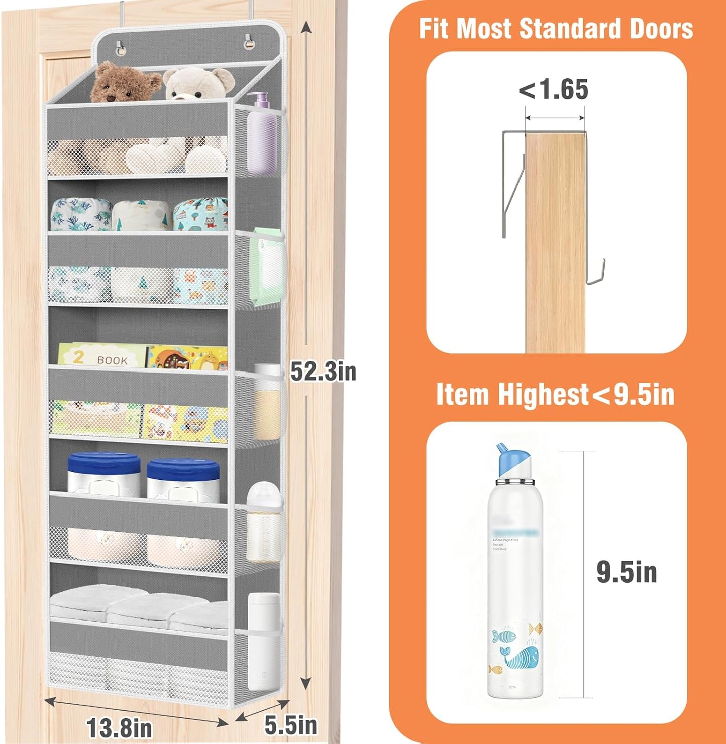 WISELIFE Over The Door Organizer Storage 4 Shelves Large Capacity Hanging Bedroom Storage Solution with 6 Side Pockets for Dorm Bathroom Pantry Nursery and Baby Essentials Holds up to 40 Lbs (Black)