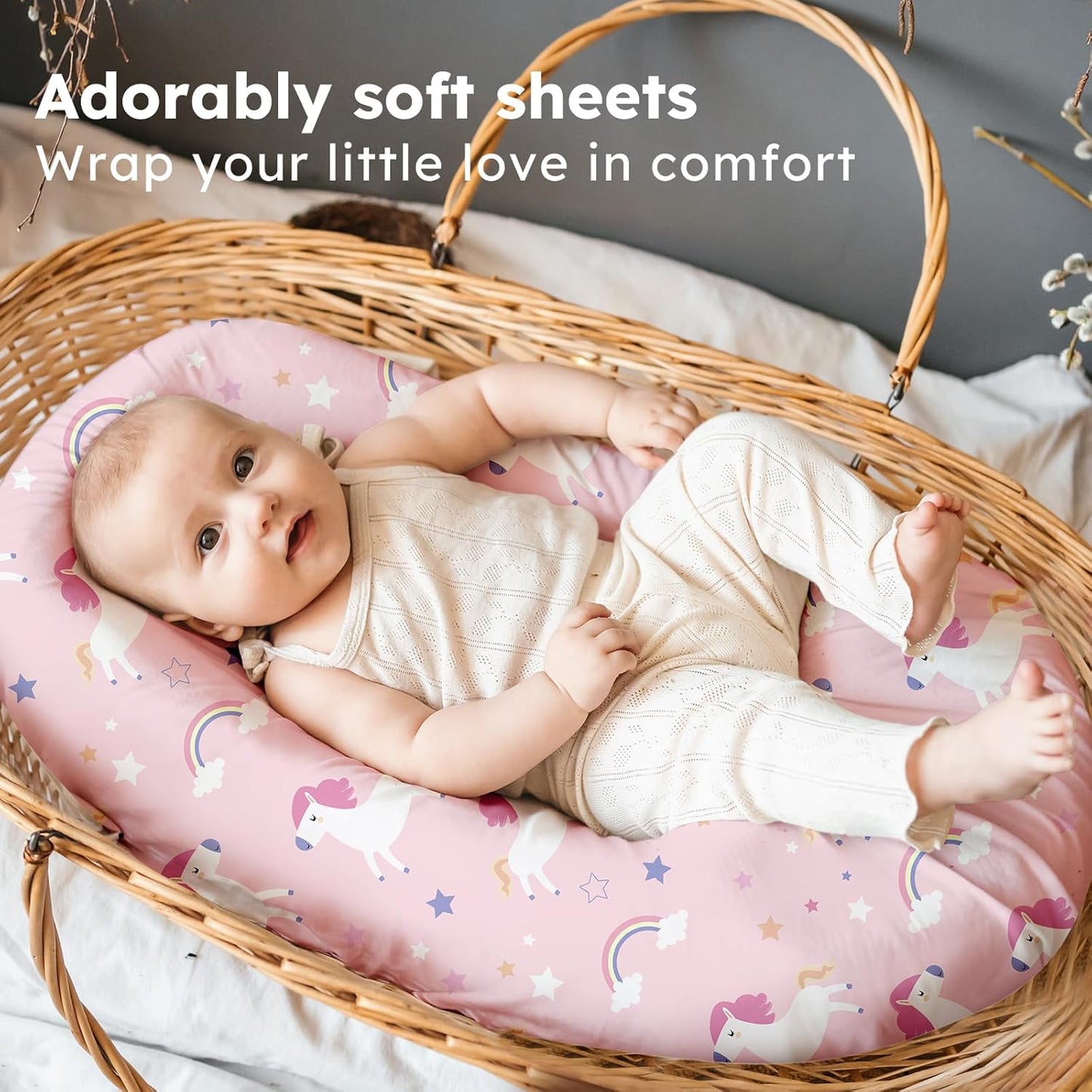 Baby Bedside Bassinet Sheets Girl, 33”x20” Compatible with Baby Delight Dream On Me & Most Rectangle Bedside Sleeper Bassinet Mattress, Super Soft Microfiber Pink Butterfly Flower