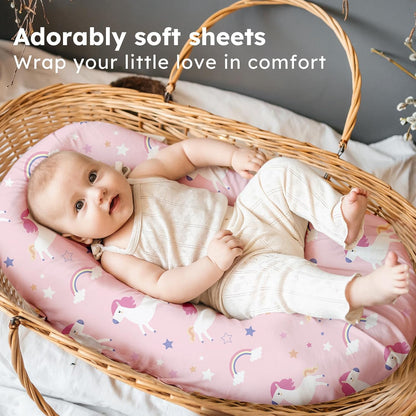 Baby Bedside Bassinet Sheets Girl, 33”x20” Compatible with Baby Delight Dream On Me & Most Rectangle Bedside Sleeper Bassinet Mattress, Super Soft Microfiber Pink Butterfly Flower