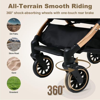 Premium Dog Stroller for Small & Medium Dogs, 6 in 1 Luxury Foldable Pet Stroller with Detachable Carrier, Travel Cat Stroller with 360° Rotating Wheels, Detachable Pet Car Seat, Black