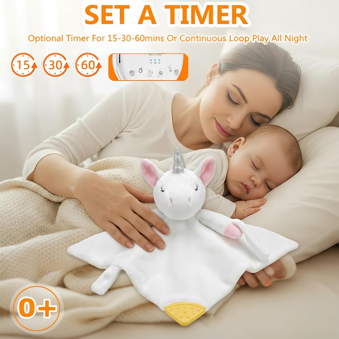 BEREST Unicorn Baby Sleep Soother 4-in-1 Sound Machine with Heartbeat & White Noise|Security Blanket & Pacifier Holder|Soothing Plush Toy for Newborns|Perfect Baby Registry Essential