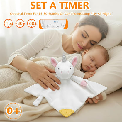 BEREST Unicorn Baby Sleep Soother 4-in-1 Sound Machine with Heartbeat & White Noise|Security Blanket & Pacifier Holder|Soothing Plush Toy for Newborns|Perfect Baby Registry Essential