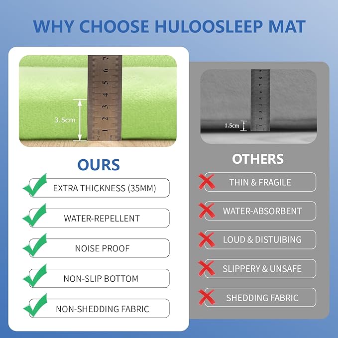 Huloo Sleep Baby Play Mat for Floor,1.3"Thick Elasti-Foam 50x50 Playpen Mat for Toddlers Infant kids,Water-Repellent Soft Velvet for Tummy Time,Non-Slip Backing for Crawling,Tatami Style(Light Green)