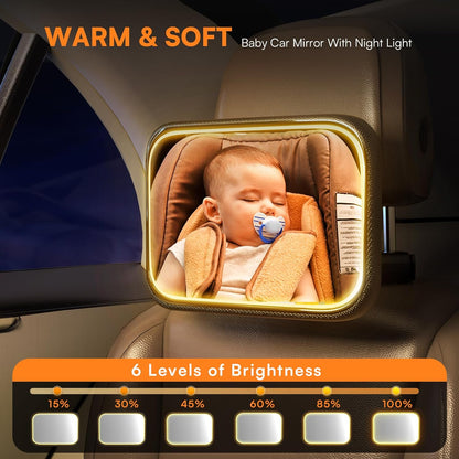 Rechargeable Baby Car Mirror with Light - Mirror for Baby in Car with Remote Control, Car Mirror for Baby Stable Hook Clip Shatterproof Crystal Clear Car Seat Mirror for Baby Safety