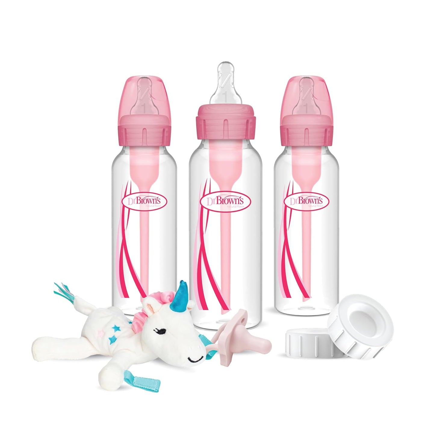 Dr. Brown’s Anti-Colic Options+ Narrow Baby Bottles, 0m+ Level 1 Nipple - Baby Bottle to Reduce Colic (3 Pack), Purple 8 oz