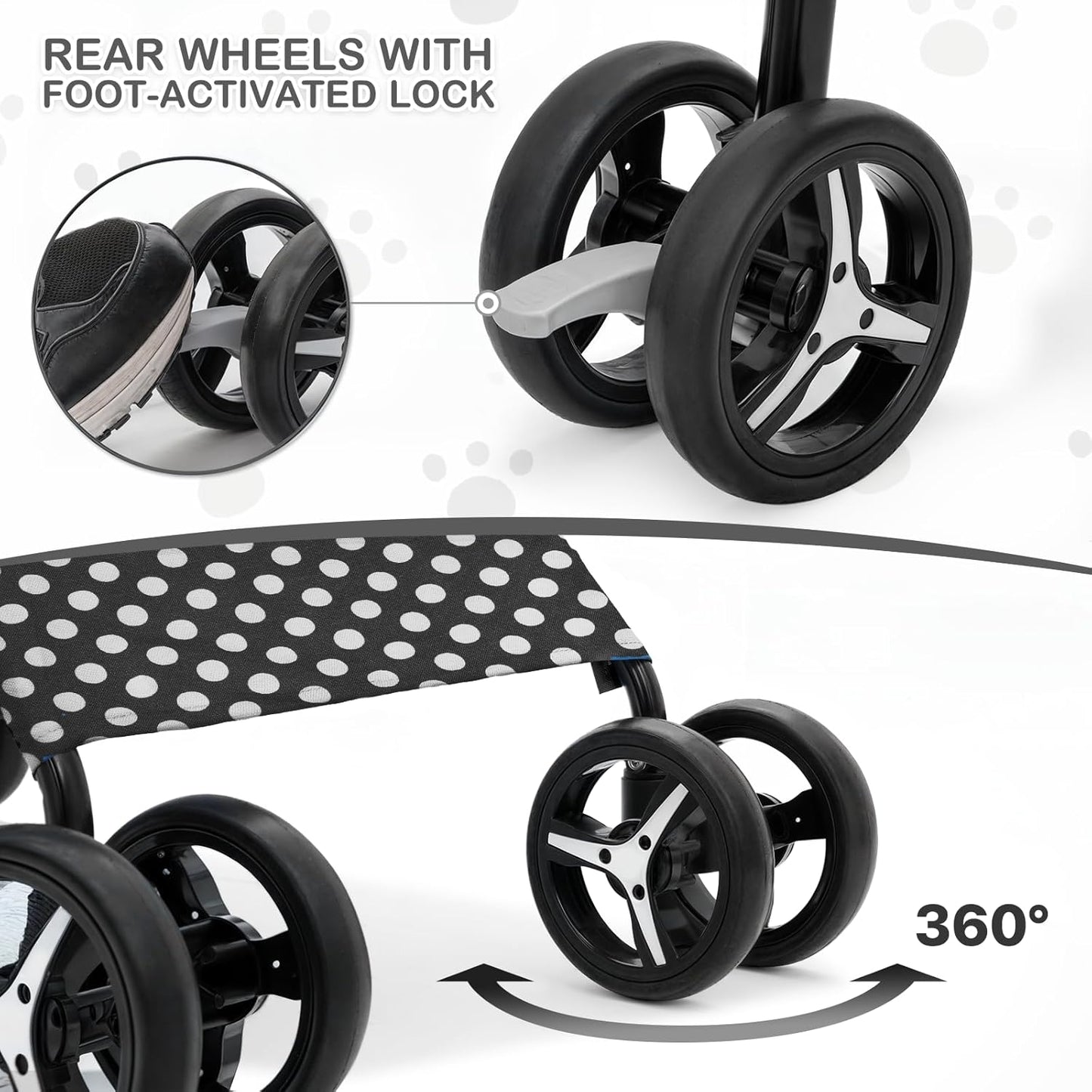 MoNiBloom 4 Wheels Pet Stroller, Easy-Fold Puppy Cage Jogger Stroller with Sun Cover, Pad and Rear Storage Bag, Breathable and Visible Mesh for Small/Medium Pets up to 22 lbs, Black