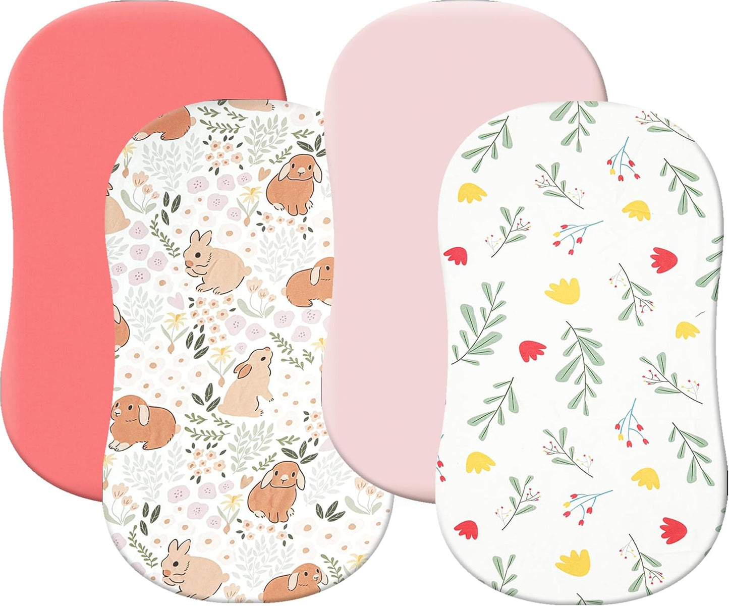 4 Pack Bassinet Sheets (19" x 33"), Compatible with Baby Delight, BabyBond, Dream On Me and Most Rectangle Bedside Sleeper Bassinet Mattress, Soft and Skin-Friendly, Mint Green and Color Rainbow