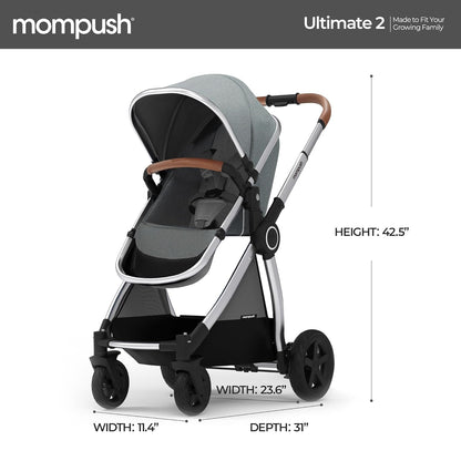 Mompush Ultimate2 Baby Stroller, Premium Convertible Full-Size Stroller for Toddler, Reversible Seat with One Hand Recline Adjustment, Car Seat Adapter Included