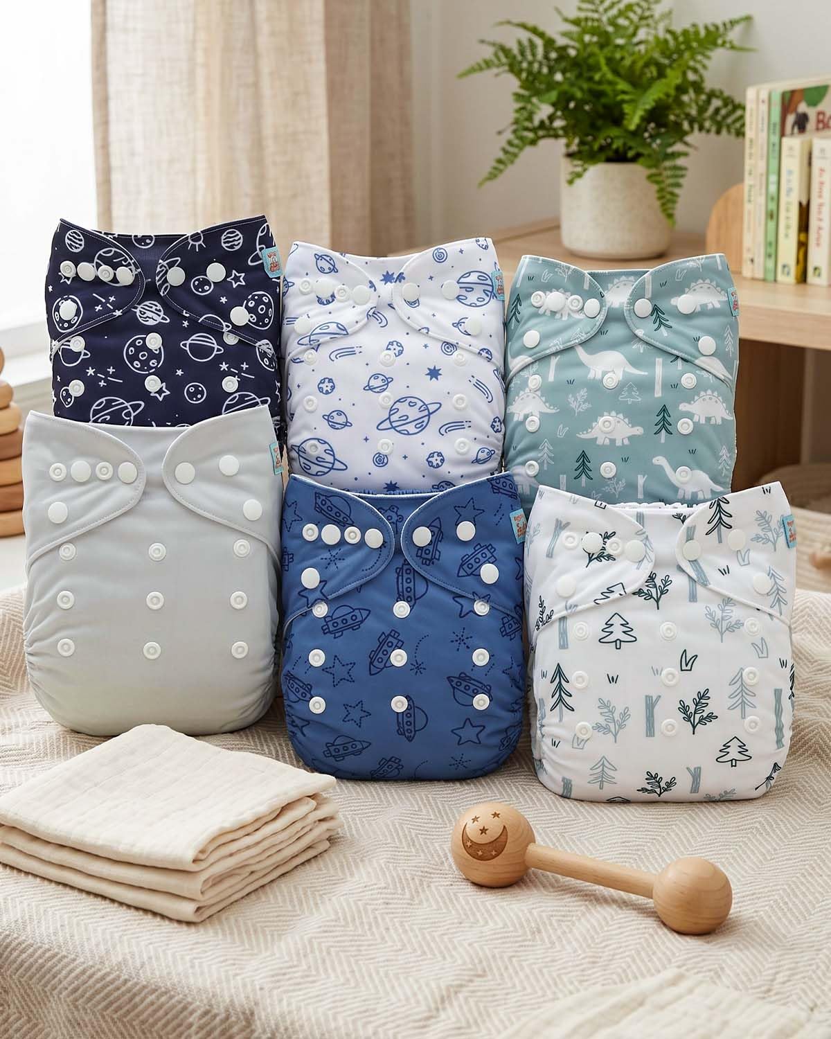 ALVABABY Baby Cloth Diapers 6 Pack with 12 Inserts Cloth Diaper Covers Adjustable Washable Reusable for Baby Girls and Boys