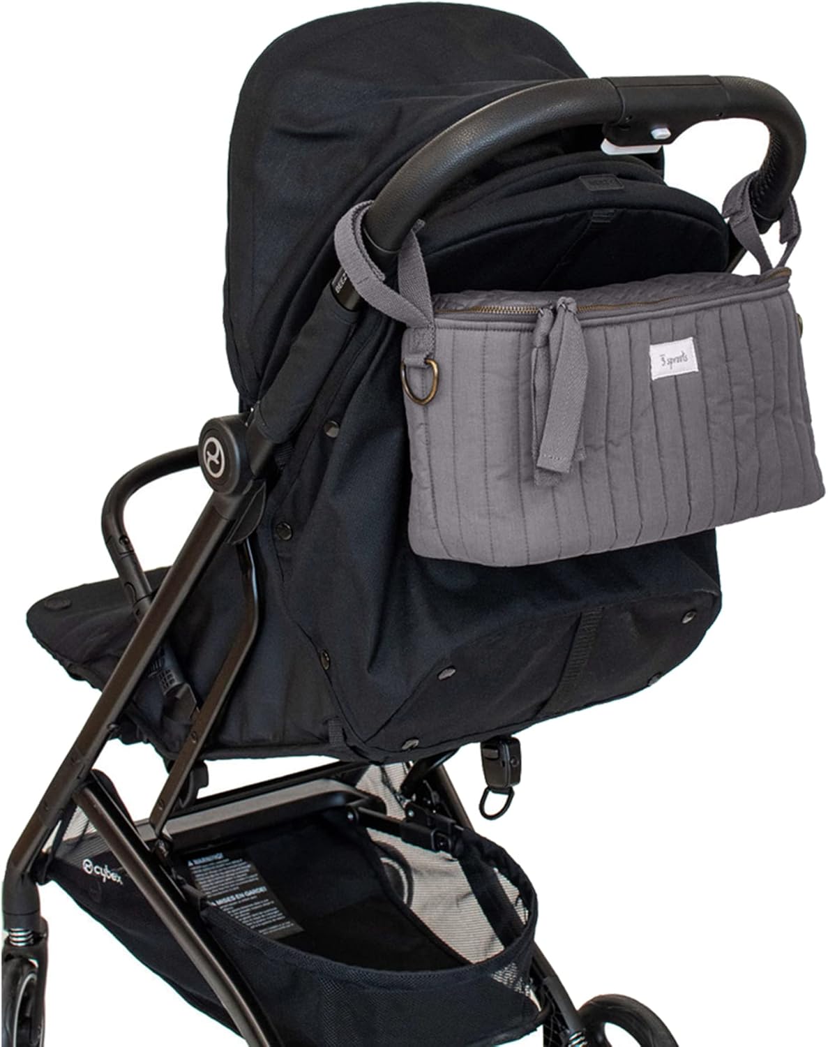 3 Sprouts Universal Quilted Stroller Organizer with Cup Holder and Zip Top - Durable Caddy Accessory with Storage - Shoulder Strap Converts Organizer to Small Diaper Bag - Gray