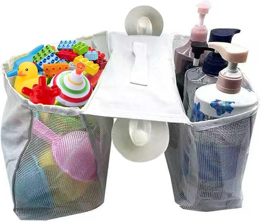 Saddle Shaped 2 Compartment Bath Toy Organizer, 2 In 1 Bathtub Toy Storage With Suction Cup, Bath Toy Storage With Handle