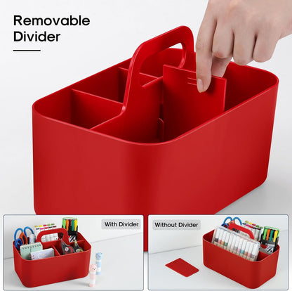 Multiuse Caddy Organizer with Handle, Portable Divided Plastic Tote Bin - Art Craft, Stationary Pen Marker Crayons, Makeup Hair Supplies Storage - Bathroom, Classroom, Dorm, Office, Desk Holder - Pink