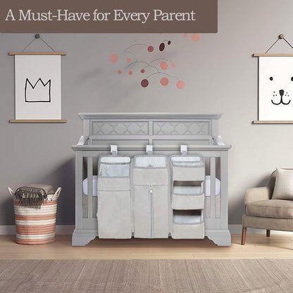 Hanging Diaper Caddy Organizer for Baby Crib - 3-in-1 Diaper Stacker for Changing Table Nursery Organization Storage Holder for Baby Essentials Attachment Portable Combining (Light grey)
