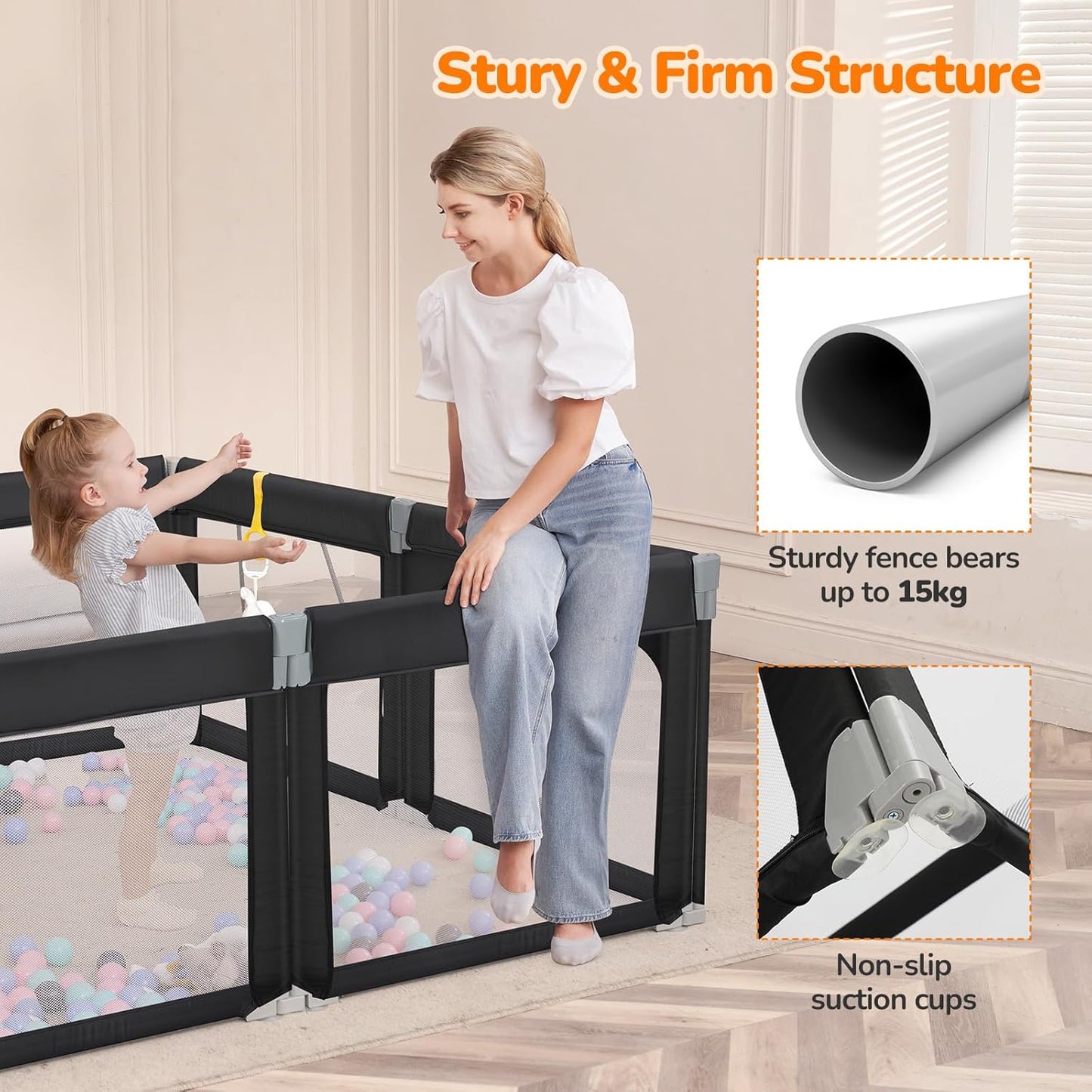 Dripex Baby Playpen, 47"x47" Small Playpen for Babies, Enhanced Safety Baby Play Yard for Indoor & Outdoor, Infant Play Pen with Soft Breathable Visible Mesh, Anti-Fall Design & Easy Setup, Grey