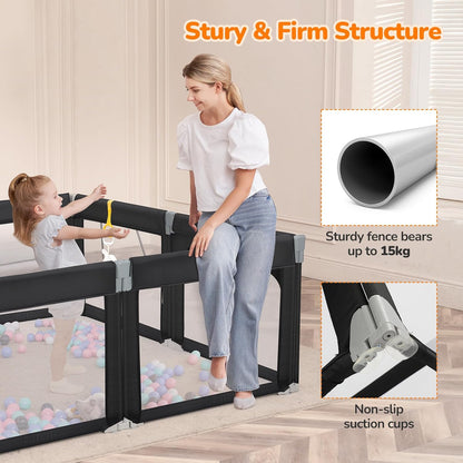 Dripex Baby Playpen, 47"x47" Small Playpen for Babies, Enhanced Safety Baby Play Yard for Indoor & Outdoor, Infant Play Pen with Soft Breathable Visible Mesh, Anti-Fall Design & Easy Setup, Grey