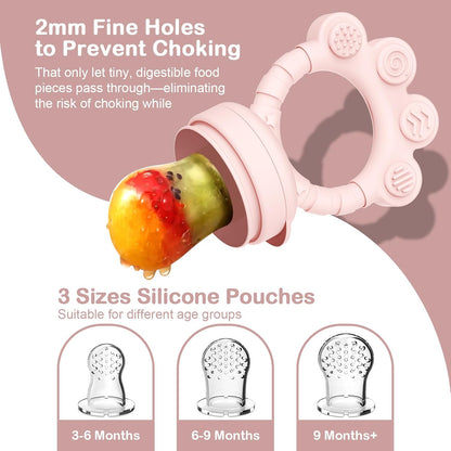 2 Pack Baby Fruit Food Feeder+Breastmilk Popsicle Molds,Baby Teethers,BPA Free,2mm Fine Holes to Prevent Choking,Perfect for Teething Relief & Infant Solid Food Introduction,3 M+（ Mauve Pink, Cream）