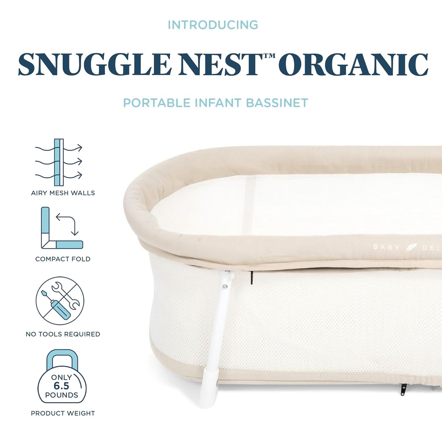 Baby Delight Snuggle Nest Bassinet, Portable Baby Bed, for Infants 0 – 5 Months, Driftwood Grey