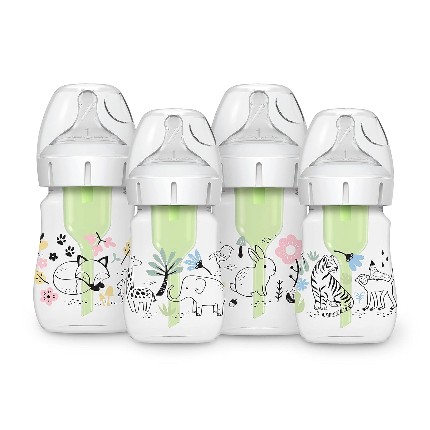 Dr. Brown's Anti-Colic Options + Wide-Neck Baby Bottle Designer Edition Dino Decos, 9oz/270mL, Level 1 Slow Flow Nipple, BPA-Free, 0m+, 2-Pack