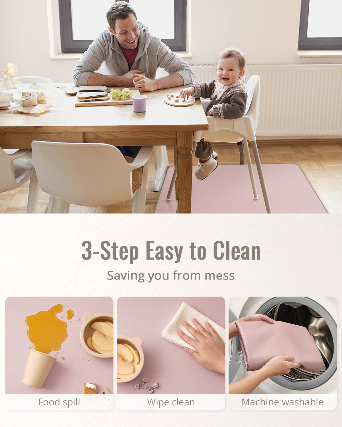Blissful Diary Baby Splat Mat for Under High Chair, 50.4 x 50.4 Inch Wipeable Splash Mat, Waterproof and Washable, Anti-Slip Floor Protector, Retro Rainbow