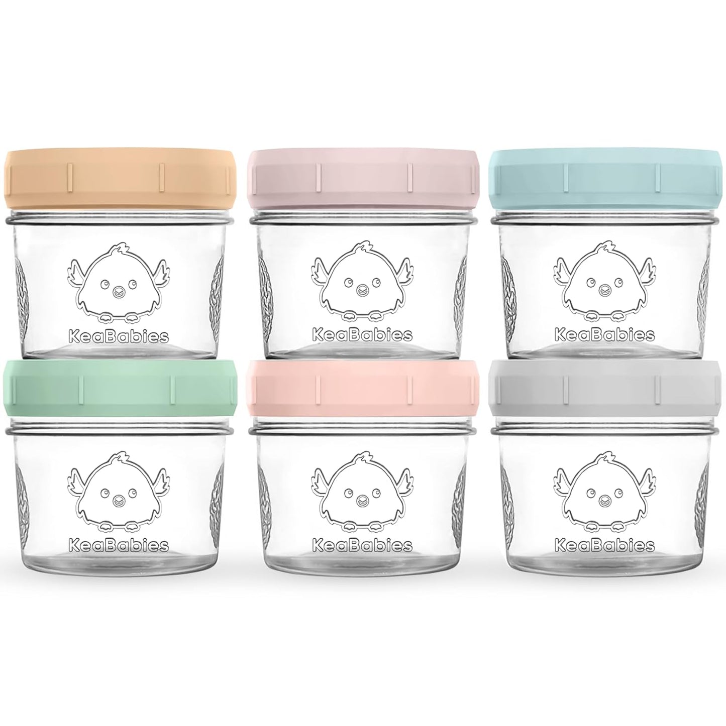 KeaBabies 12pk 4oz Glass Baby Food Containers with Lids - Leak-Proof, Microwavable Small Glass Jars, Baby Purees & Toddler Snack Storage Containers, BPA-Free, Dishwasher & Freezer Safe (Nord)