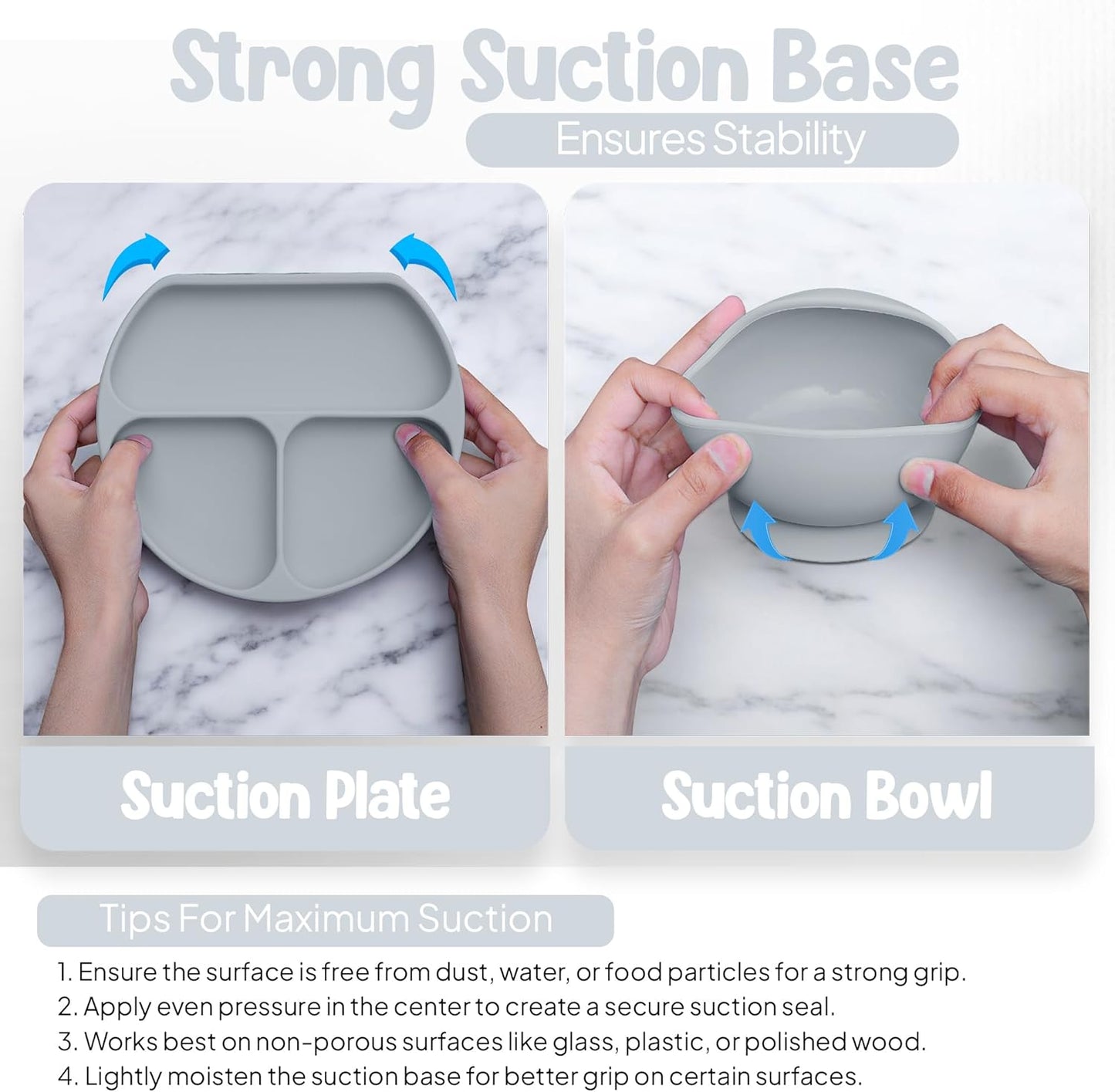 O'doe 17-Piece BPA-Free Silicone Baby Feeding Set | Thick & Soft Suction Plates, Baby Bowls, Wooden Fork & Spoon, and More | Make Mealtime Fun and Easy for Your Little One (Purple, V2)