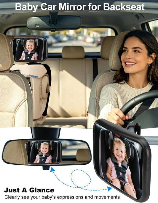 Kairiyard Baby Car Mirror, Hook Clip Car Back Seat Mirror for Baby Rear Facing, Clear Wide View Stable Safety Shatterproof 360° Rotation, Easily Observe the Baby