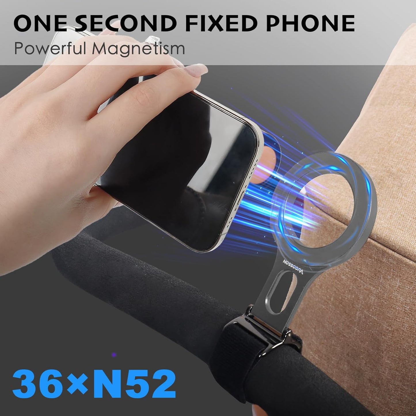 Magnetic Phone Holder for Stroller Bar, Compatible with MagSafe (Strong Magnet) - 180° Adjustable for Gym, Home Fitness Bikes, Shopping Cart, with Adjustable Strap, All Phone (Magnetic Ring Included)