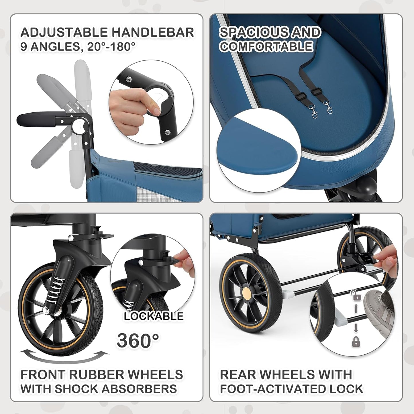 MoNiBloom Large Pet Stroller with Anti-Slip Ramp, Heavy Duty Dog Stroller Up to 99lb, Safe & Gentle Mobility Aid, All-Terrain Wheels, Idea for Injured, Disabled, & Senior Dog