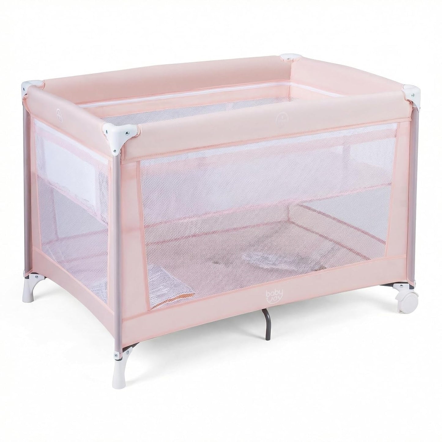 BABY JOY 3 in 1 Pack and Play, Portable Baby Playard with Bassinet, Changing Table, Lockable Wheels, Glowing Music Box, Travel Baby Crib Bassinet Bed from Newborn to Toddler