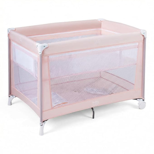 BABY JOY Pack and Play with Bassinet, Portable Playard for Baby, Double Layer Foldable Baby Playpen with Mattress, Lightweight Pink Travel Crib with Bassinet & Carry Bag from Newborn to Toddlers