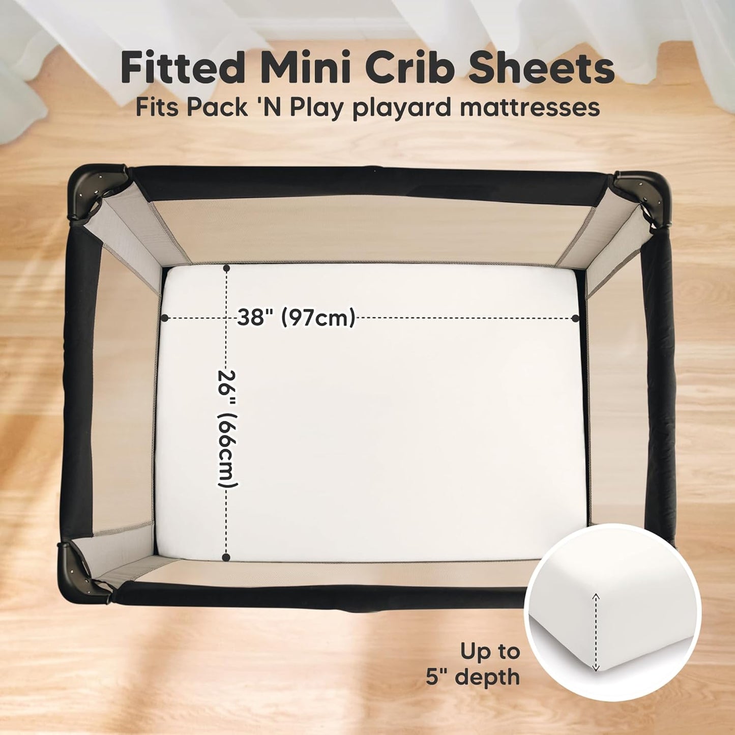2 Pack and Play Sheets, Waterproof Mini Crib Sheets Fitted - 38x26 Organic Cotton Pack N Play Sheets for Graco Pack and Play Mattress, Playard Baby Crib Sheets,Neutral for Boy,Girl,Toddler(KeaSafari)