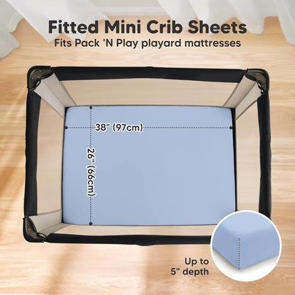 2 Pack and Play Sheets, Waterproof Mini Crib Sheets Fitted - 38x26 Organic Cotton Pack N Play Sheets for Graco Pack and Play Mattress, Playard Baby Crib Sheets,Neutral for Boy,Girl,Toddler(KeaSafari)