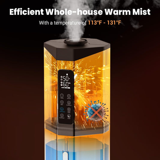 Humidifiers for Bedroom - GloryAir 2.38Gal/9L Dual Atomizers Top Fill Humidifier for Large Room 2000ft² with Auto Rotation 7-Color Light Humidistat Quiet Commercial Humidifiers for House Plants Baby
