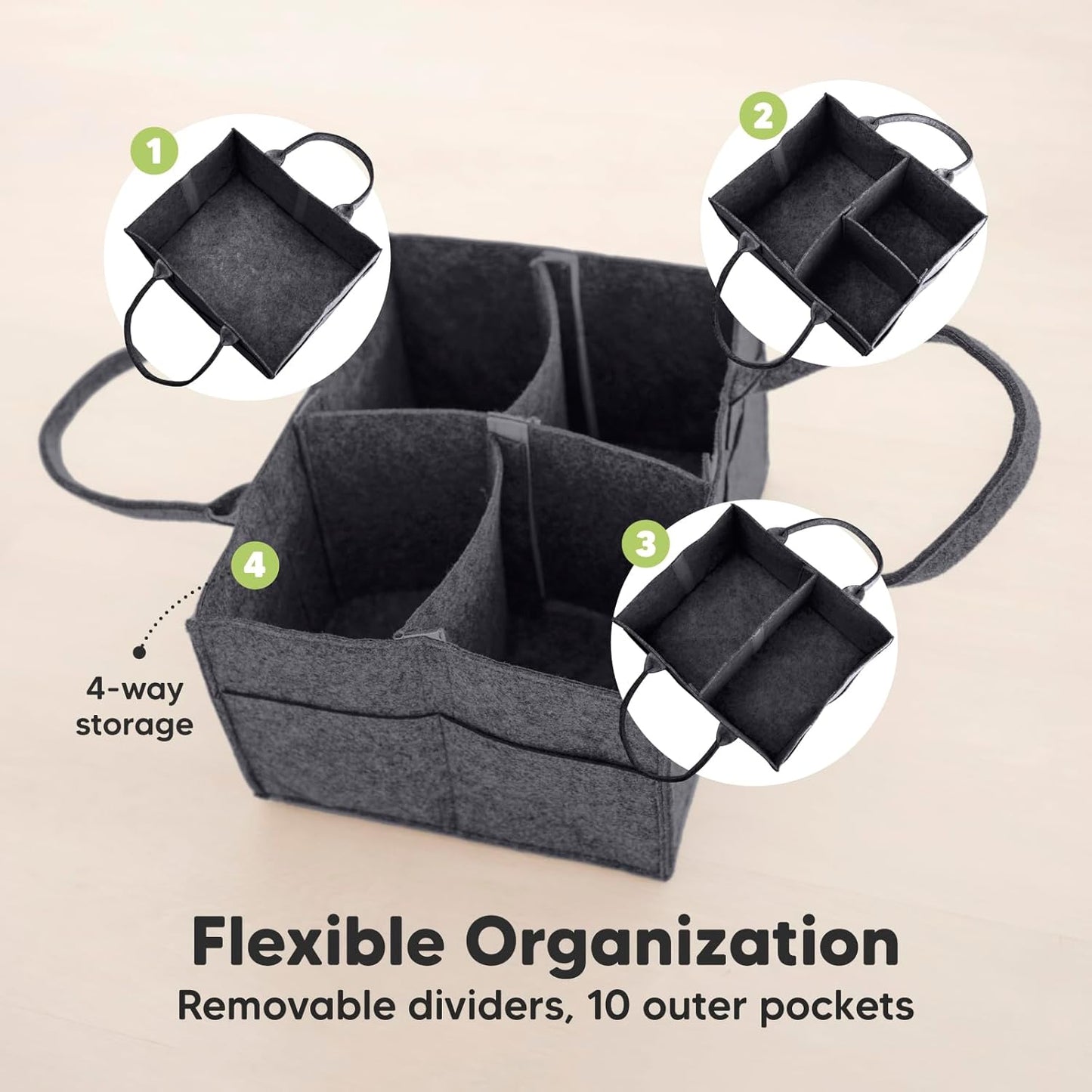KeaBabies Baby Diaper Caddy Organizer with Handle - Portable Baby Car Organizers and Storage for Nursery, Changing Table, Large Shower Gift Basket for New Mom Gifts & Boy Girl Registry (Mystic Gray)
